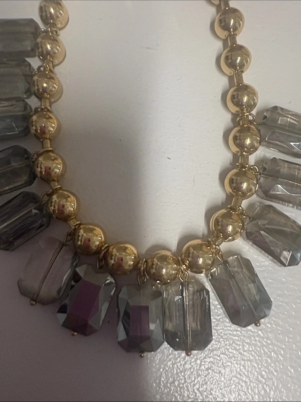 Free People Gold Beaded Necklace with Smoky Crystal Drops